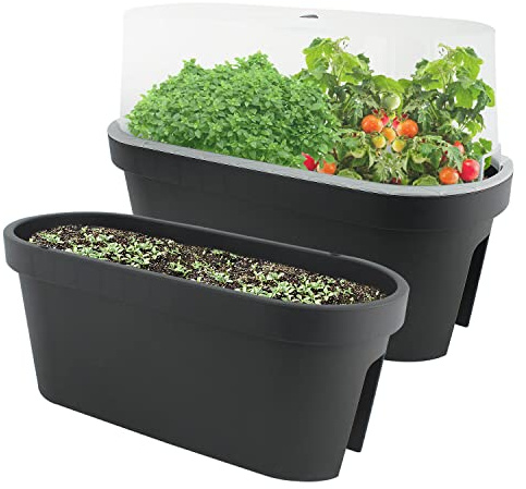 Flower Bridge Mini Greenhouse Planter With Cover | Balcony Veg Herb Grow Outdoor Propagation Railing | Terrace Box Trough Plant Pot