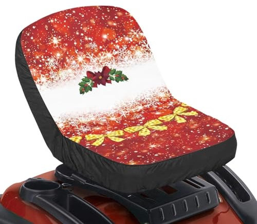 Tomeusey Funda de asiento para cortacésped con lazo de Navidad, accesorios de tractor, decoraciones de Navidad, ajustable, duradera, cubierta protectora para cortacésped y tractores