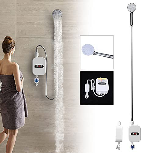 NaMaSyo Elektronischer Durchlauferhitze Dusche Kit 3500W 220V Instant Warmwasserbereiter Duschkopf Tragbarer Elektrischer Duschsystem LED Thermostat für Duschen im Freien Camping Wohnmobil