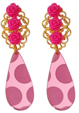 Pendientes de flamenca Rosa fucsia con lágrima de metacrilato