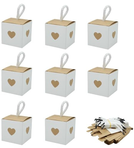 wocpvm 20 Stück Mini Retro Kraftpapier Geschenkbox Herz Pralinenschachtel mit Seil Kleine Schachteln Braune und Weiße für Süßwaren, Gastgeschenke,Hochzeit, Geburtstag - 5,5 x 5,5 x 5,5cm
