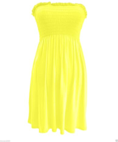 SXME MIGHT SAY Robe pour femme à épaules dénudées, élastique, unie/imprimée, sans bretelles, bustier tube, grande taille, jaune, 36/54