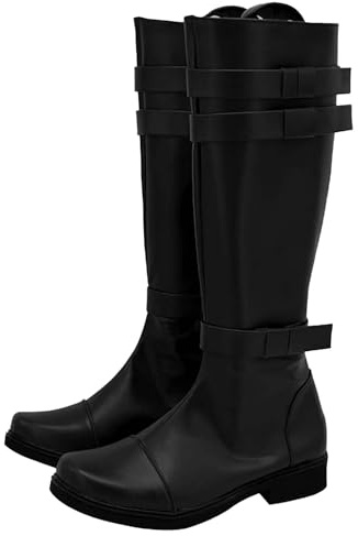 QUINTRA Mens Low Heel Leather Knee-High Boots Wide Calf Tall Chunky Heels Western Long Booties with Side Zipper (Black, 9.5)