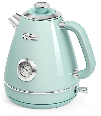 Hazel Quinn Bouilloire Electrique, Bouilloire Vintage Avec Thermomètre, Acier Inoxydable et Sans BPA, Sans Fil et Avec Arrêt Automatique, 1,7 Litres 2200 Watts - Vert Menthe