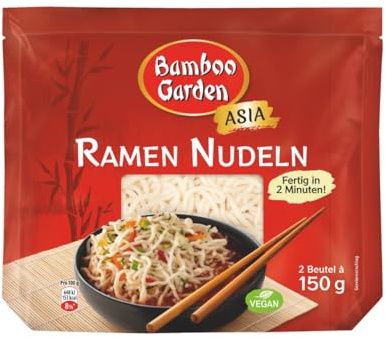Bamboo Garden - Ramen Nudeln vorgekocht | 300 g im Beutel | Zubereitet in 2 Minuten | Vegan
