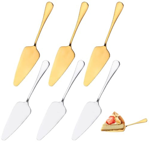 Kellegour 6 stycken tårtspade av rostfritt stål, tårtspade rostfritt stål, polerad, tårtspade med tandade kanter, tårtspade rostfritt stål för kök, fester, bröllop, 22,8 x 4,7 cm