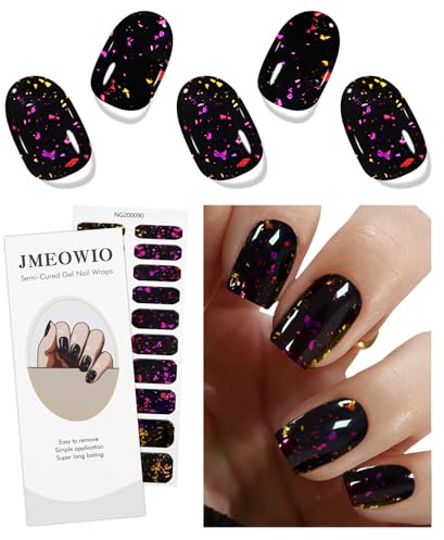 JMEOWIO Nagelfolie Lila Rot Schwarz Gel Nail Nagelfolien Selbstklebend Nagelsticker Uv Härtend Dekoration Nageldesign Zubehör