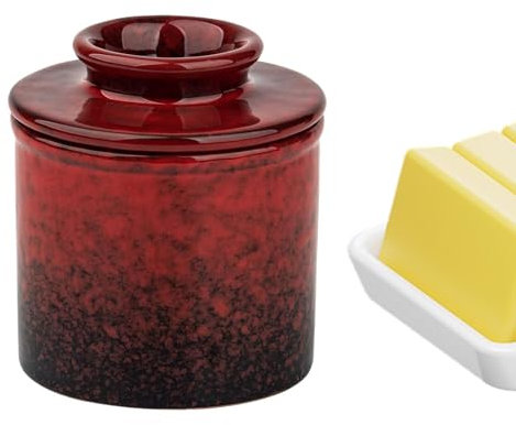 Hlagmix vasija de mantequilla con tapa, recipiente para mantequilla - Recipiente para mantequilla francesa con tapa,Vasija de cerámica para guardar mantequilla, vasija de mantequilla hermética al agua