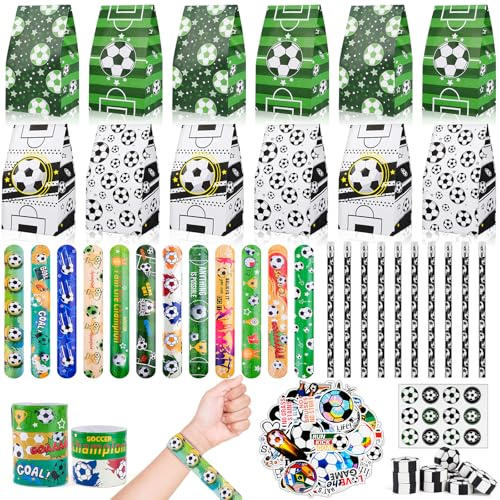 HGRGHH 98PCS Fußball Party Mitgebsel Kinder mit Fußball Mitgebsel, Armband, Bleistifte, Fußball Radiergummi, Fußball Sticker, für Kindergeburtstage, Fussball Geschenke Jungen, Fußball Deko Geburtstag