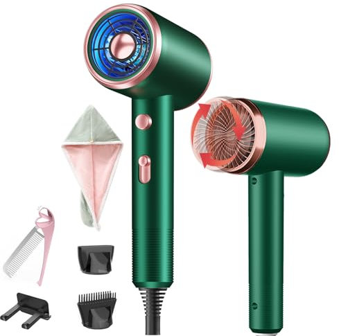 Secadores de pelo, Toalla Microfibra Pelo, Gorro de Pelo Seco, Cepillo de pelo plegable, Peine plegable, secador pelo ionico, Secador de Viaje, Pelo iones Profesional Hair Dryer, Secador (Verde)