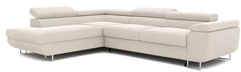 IDOHOME Ecksofa mit Schlaffunktion und Bettkasten Links 274 x 203 cm | 274 x 203 cm, Hoher Sitzkomfort, Verstellbare Kopfstützen, Wohnen und Schlafen, Linke Ausführung