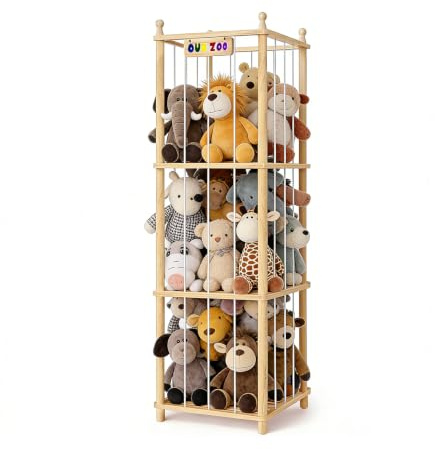 Holz Kuscheltier Aufbewahrung, Ahatstor Stofftier Aufbewahrung Stabil & Langlebig, Platz Sparen Stuffed Animal Storage für Spielzimmer, Kinderzimmer, Schlafzimmer, Wohnzimmer