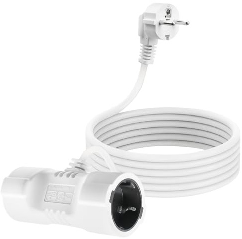 Schutzkontakt Verlängerungskabel Mit 2 Fach Steckdosen, Schuko Doppel-Verlängerung, 16A/250V 2-poliger Sicherheitsstecker auf Steckdose für Heim, Büro, Außensteckdosen, Weiß, 1,5m