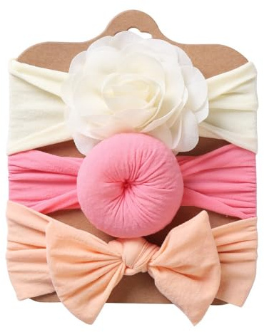 Baby pannband elastiskt pannband 3 stycken baby flicka nylonpannband småbarn hårband turban pannband baby hårband bågar barn hårdekoration, för nyfödda småbarn, blandad färg I