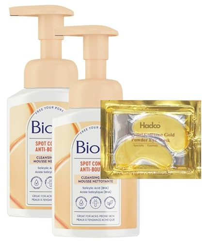 A HadcoBiore Bundle - 2 Pack Bundle Of Baking Soda Anti-Blemish Cleansing Foam (2x 200ml). With Our Gold Gel Crystal Collagen Eye Mask Included. Spot Control. Blue Agave, Baking Soda.