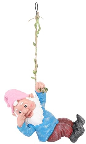 Muiltvoe Hanging Gnome Garden Statue, Resin Climbing Gnome Figurine Vivid Cute Gnome Figurine, Garden Gnome Statues for Patio Lawn Garden Yard, Easy to Hang (Blue)