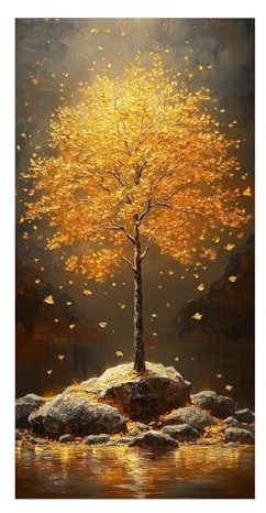 WIKEO Albero della vita Stampa su tela Pittura Montagna dell'albero d'oro Stampe da parete Quadri,Moderni Poster,Decorazioni da parete Soggiorno camera da letto(Dorato)-30x60cm Non incorniciato