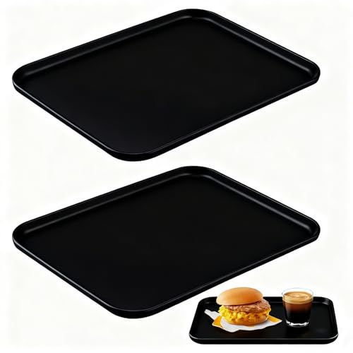 2 Stück Tablett Rechteckig Serviertablett Küchentablett Fast Food Frühstückstablett Serving Trays Snack-Tablett Schwarz Gastrotablett Servierplatten Kaffeetablett Wiederverwendbar(31 x 22 x 1.5 cm)