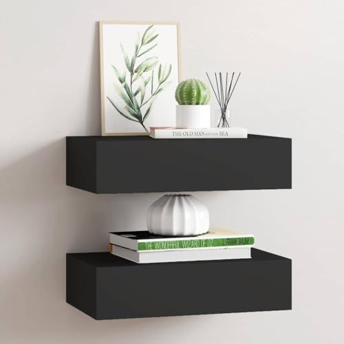 Bucmath Wandregale mit Schubladen 2 Stück, Schwarz 40x23,5x10 cm, MDF Hängeregale für Wohnzimmer Schlafzimmer, schwebende Wandablagen, dekorative Aufbewahrung, inklusive Montagematerial