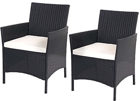 Mendler 2er-Set Poly-Rattan Gartensessel Halden, Korbsessel - anthrazit, Kissen Creme