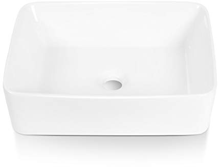 Sinber BVS1915A-OL 19 x 15 x 5.31 White Rectangular Ceramic Countertop Bathroom Vanity Vessel Sink
