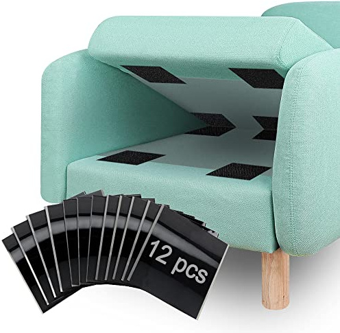 Narisley Couch Cushion Gripper Pads, 12 PCS Hook and Loop Self-Adhesive Cushions, Keep Couch Cushions, Sofa and Mattress in Place (Black, 6 x 6/15CM x 15CM)