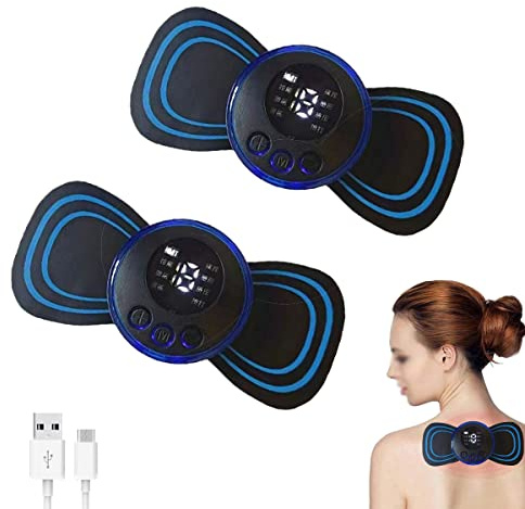 Elektrisches Nackenmassagegerät, 2 Stück tragbares elektrisches Mini-Nackenmassagegerät Zervikalmassage-Stimulator-Schmerzlinderung, wiederaufladbarer Typ