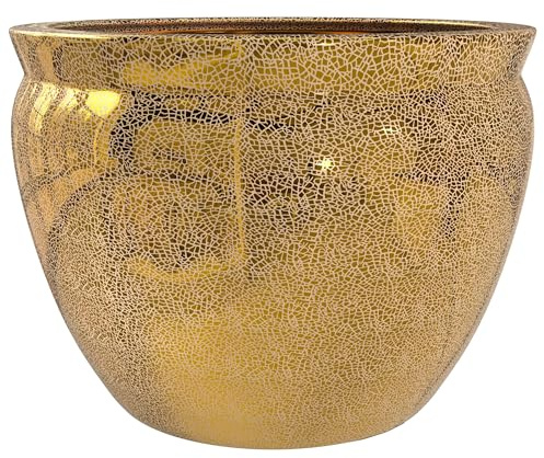 Red Lantern 12 Gold Crackle Fishbowl Planter or Cachepot for Indoor/Outdoor Use in Garden Entryway Living Room Boho Eclectic Modern Contemporary Classic Traditional Style Decor