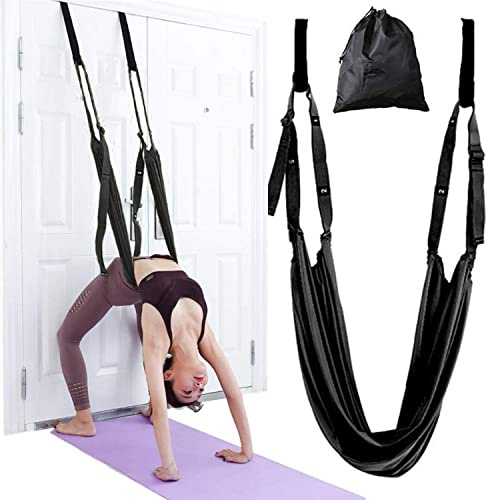 Yoga Stretching Strap, Adjustable Height Leg Stretcher Waist Back Stretch Band, Exercises Door Flexibility Tensile Trainer for Rehab Pilates Dance Splits (Black)