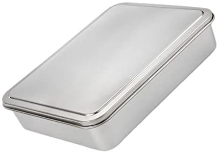 OKUMEYR 1 Set Baking Tin with Plastic lid Rectangle Stainless Steel Cake Tin or Brownie Lasagna, Brushed Finished & Easy Clean 33.5 * 28.5 * 6cm
