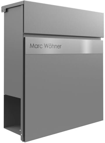 Briefkasten Manufaktur Design Briefkasten Kant Edition mit Zeitungsfach - Elegance 2 individuell mit Ihrem Namen (RAL 9007 graualuminium)