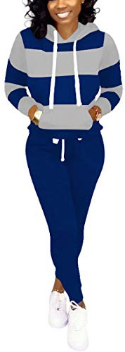 Nimsruc Women's Two Piece Outfits Jogging Suits Long Sleeve Workout Pants Sets Casual Tracksuit Blue Gray S