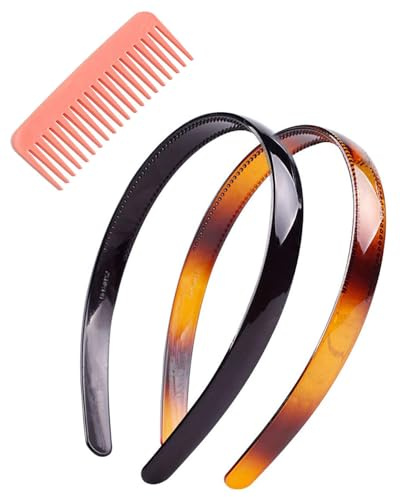 IPNSDON Paquete de 2 diademas, diademas de doble fila, accesorios para diadema en zigzag negro y marrón, diademas de mujer con peine rosa