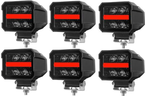6 Phares de Travail Auxiliare LED 12V 24V 25W 2200lm Projecteur Longue Portée + Feu de Position Rouge Orange Clignotant Feu Recul Homologation ECE E9 R112, R10 Feu de Route Camion Poids Lourds VTT 4x4