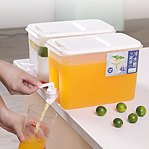 4L Beverage Dispenser with Tap, Refrigerator Cold Ice Kettle with Faucet Water Juice Lemonade Fruit Tea Bottle Refrigerator Cool Drinks Bucket Container for Making Teas and Juices