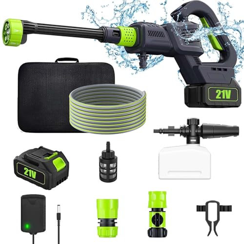 Nettoyeur haute pression sans fil 21 V, 3 niveaux, max. 200 bar, avec 2 batteries de 15000 mAh et chargeur, affichage numérique, buse multifonction 6 en 1, pour voiture, jardin, fenêtre, piscine (1