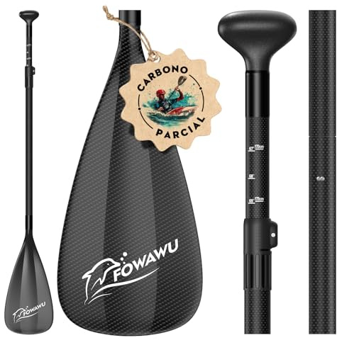FOWAWU Pagaia SUP semi-carbonio, Leggero 1.64 lbs (745g) Pagaia da 3 pezzi per SUP Stand Up Paddle Board, Remo per Sup Regolabile Telescopica 160 cm – 210 cm
