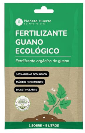 Planeta HUERTO | Fertilizante Guano Ecológico 30 g, Nutrición Natural para Plantas para 5 litros de riego - Fertilizante Guano NPK 7-8-4, Mejora Suelo y Desarrollo Vegetal