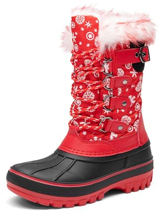 DREAM PAIRS Snöstövlar för pojkar, flickor, vattentåliga, utomhus, varm, mysig, halkskydd, mitten av vaden fuskpälsfoder, isolerade vinterskor för små/stora barn | Vattenavvisande utomhus varma halkfria snöstövlar Mid Calf konstpälsfoder isolerade vinterskor