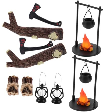 Toyvian 2ensembles Meubles Miniatures pour Artisanat Cheminée Miniature Poêle à Bois Accessoires De Décor De Maison De Poupée Modèle De Feu De Décoration De Petite Ferme Accessoires