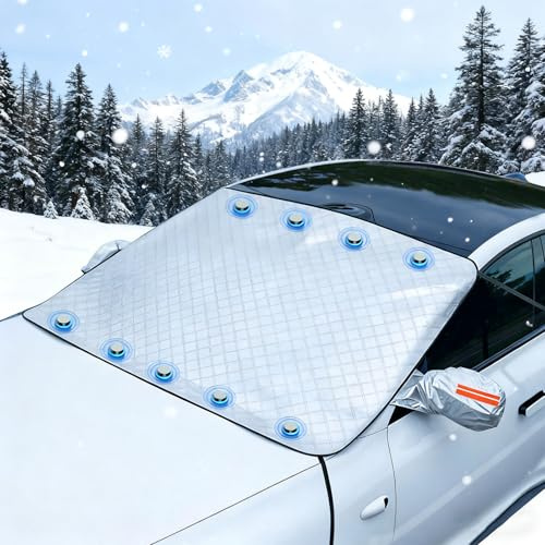 Copri Parabrezza Auto, 9 Magnete Copri Vetro Auto Ghiaccio, Grandi Dimensioni Telo Antighiaccio Per Auto con Copertura Specchietto Retrovisore, Contro Neve, Ghiaccio, Gelo, Anti UV (160*116CM)