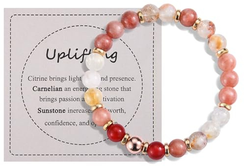 CERSLIMO Uplifting Gift for Women Ladies - Natural Bead Healing Anxiety Relief Bracelet, Gemstone Protection Anxiety Gifts Birthday Christmas Jewelry for Colleague Friends Daughter