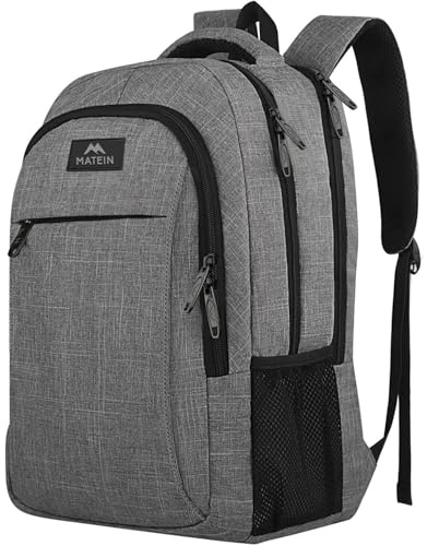 MATEIN Travel Laptop Backpack, Business Anti Theft Slim Sturdy Laptops Backpack Personal Item Bag, Water Resistant College School Computer Bag Gift for Men & Women Fits 15.6 Inch Notebook, Grey
