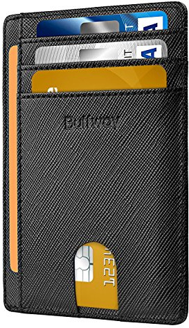 Buffway Slim Minimalist Front Pocket RFID Blocking Leather Wallets for Men and Women - Cross Black
