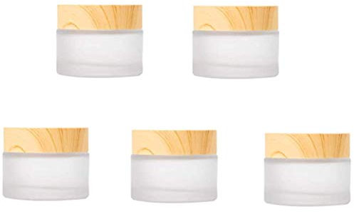 Schneespitze 5 Pcs Refillable Frosted Glass Cream Bottle Cosmetic Jars,Empty Refillable Cosmetic Cream Jar,Face Cream Mask Make Up Jars Lip Balm Storage Container Pot Bottle(Plastic Cap)