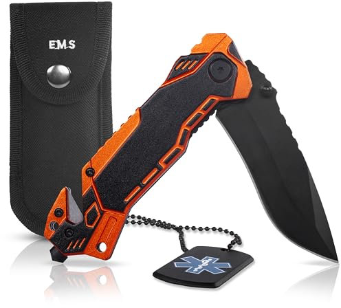 KOSxBO Rescue Knife EMS Rettungsmesser mit Glasbrecher und Gurtschneider inkl. Messertasche und Dog Tag - Messer Taschenmesser Outdoor Messer Klappmesser Survival Camping