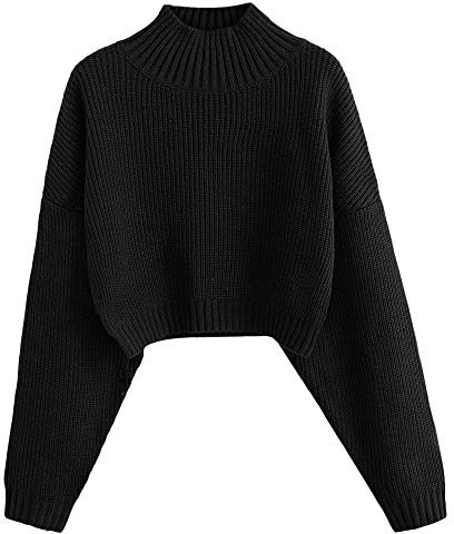 ZAFUL - Maglione da donna a collo alto, a maniche lunghe, corto, felpa A-nero. S