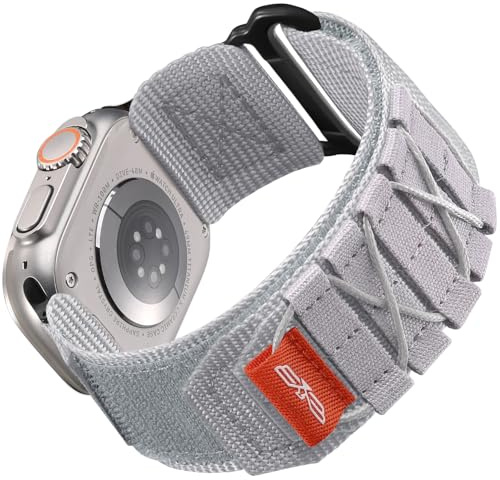 Bandletic Nylonrem kompatibel med Apple Watch-rem 49 mm 45 mm 44 mm 42 mm Ultra 1 Ultra 2, utomhussport band för iWatch SE/Ultra 1 2/Series 9 8 7 6 5 4 3 2 1, L-vit-grå