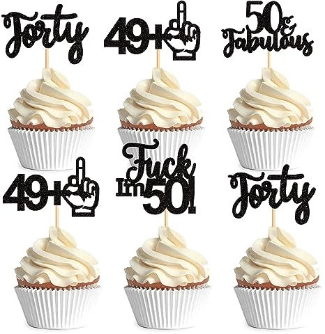 Blumomon 24 Pack Happy 50th Birthday Cupcake Toppers Black Glitter 50 Years Loved Cupcake Picks 50th Birthday Cupcake Topper For 50th Man Birthday Anniversary Party Cake Decorations Supplies