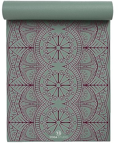Von Yoga Studio entworfene Yogamatte – 183 cm x 61 cm große Mandala-Matte, 6 mm dicke rutschfeste Yogamatte, reißfeste PVC-Matte (Sage Green Mat Dew Drop Mandala)